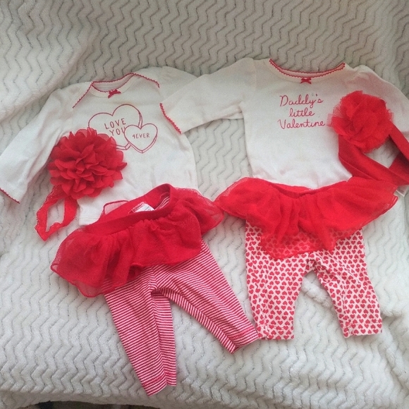 2 Carter's Twin Valentine Onsie & Legging Tutu Set - Picture 1 of 11